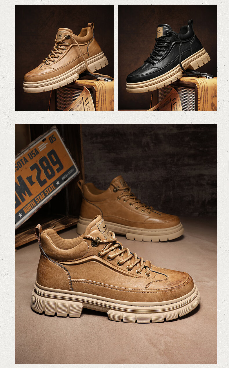 Bull Family Men's Boots Autumn Winter New Thick Sole High Top Work Boots Outdoor Wear-Resistant Vintage Martin Boots 14