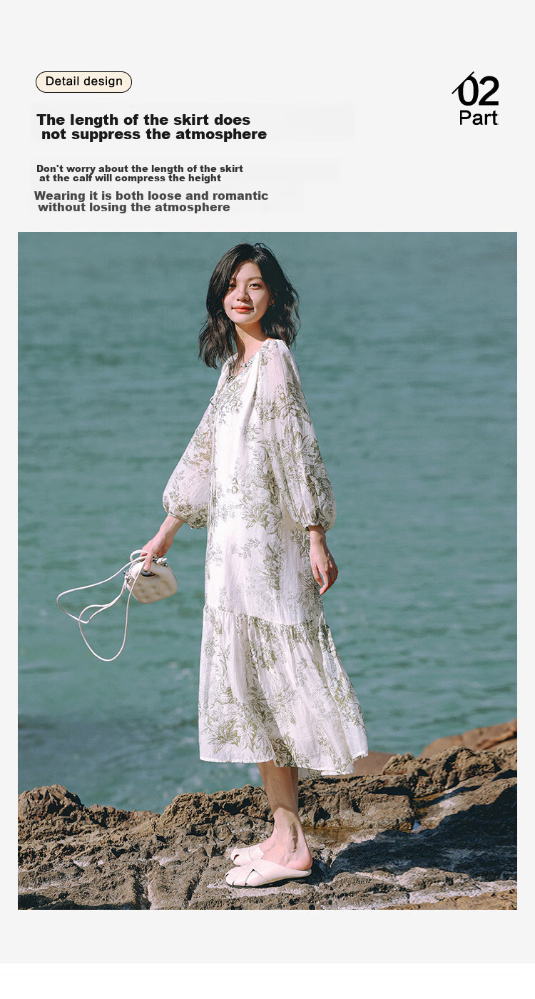 Dme Elegant Floral Print Long Dress, Artistic Ink Painting Design, Slimming One-Piece Dress, Floral Print, Size S 5