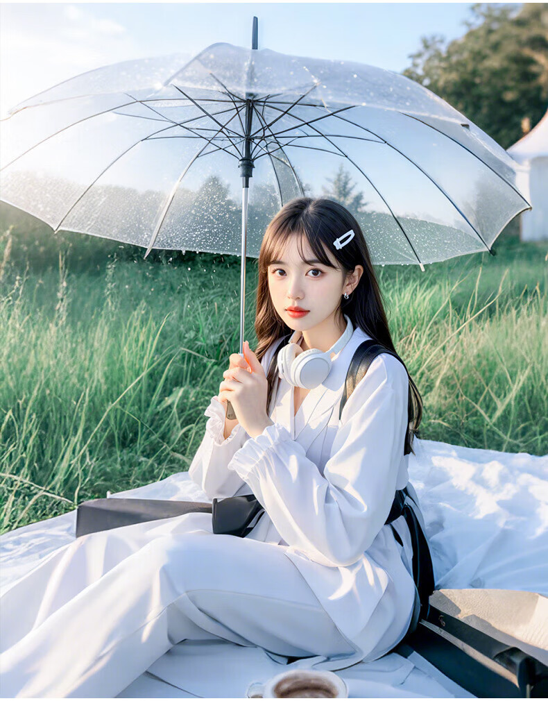 Bahainiao Transparent Umbrella, Long Handle, Manual, Korean Style, Ultra-Lightweight, Portable, Student Umbrella for School Use 13