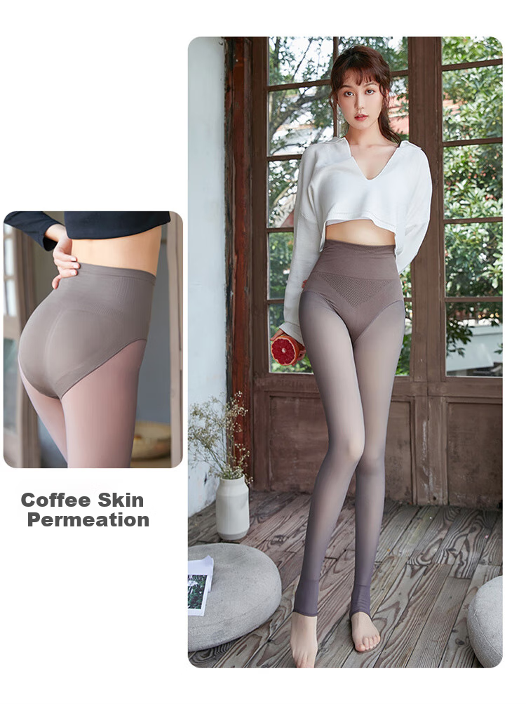 LangSha Women's Leggings for Spring And Summer, Thin Fleece-Like Seamless Pantyhose, Flight Attendant Gray, Skin-Like High-Waist Tummy Control And Butt-Lifting Pants, Gray Footed 16