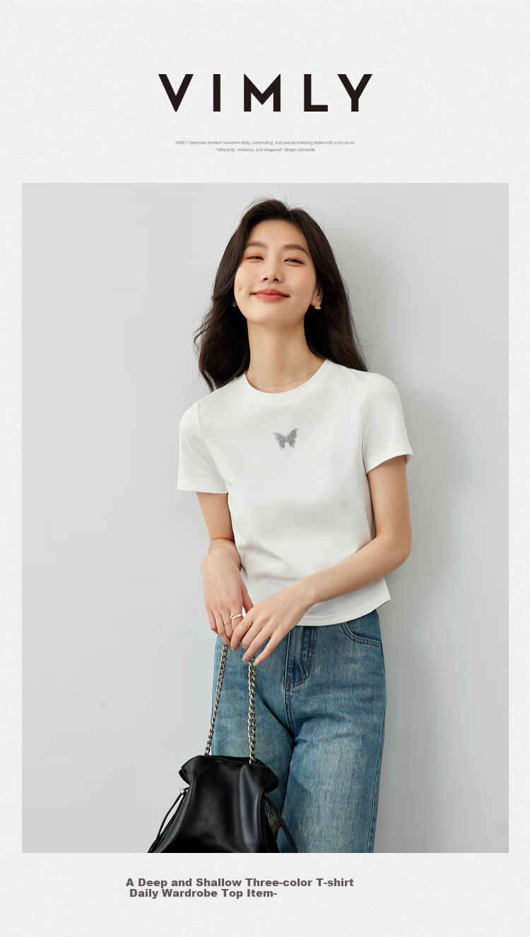 Vimly White Regular Shoulder Short-Sleeve T-Shirt for Women, Summer 2026 Slim-Fit Distinctive Printed Short Top, Off-White, M 1