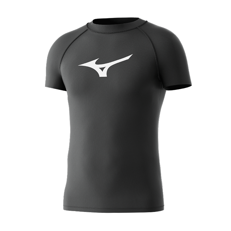 MIZUNO Men's Short-Sleeve Swim Shirt, Sun Protection, Breathable, Quick-Drying, Sports Fitness Top, Chlorine-Resistant, Hot Spring Equipment, A3110 Black 3XL