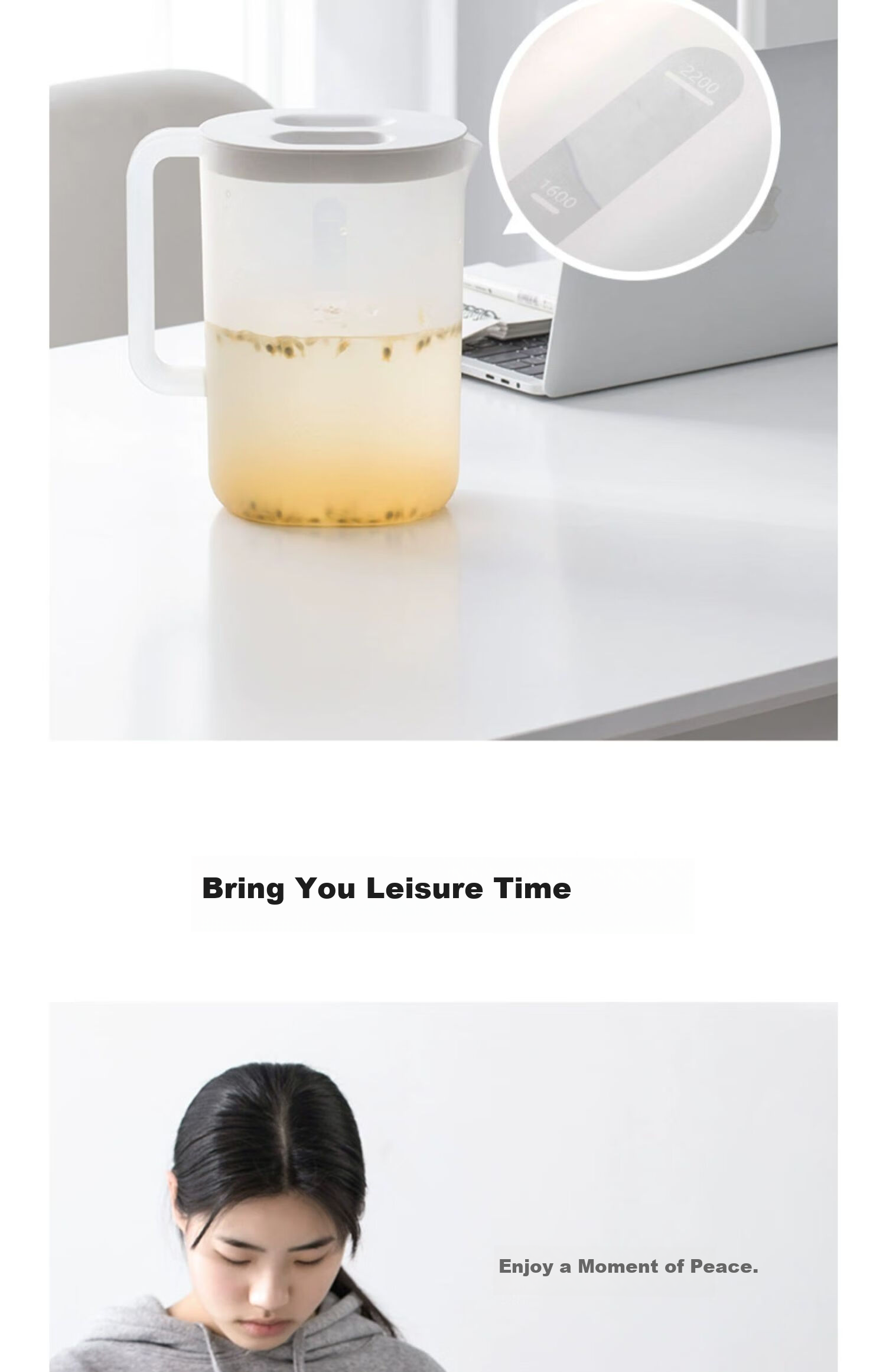 CHAHUA Cold Water Pitcher for Home Use, Juice Pitcher, Large Capacity Cup, Heat-Resistant Cold Water Jug, Teapot Cup Set, 2.2L 7