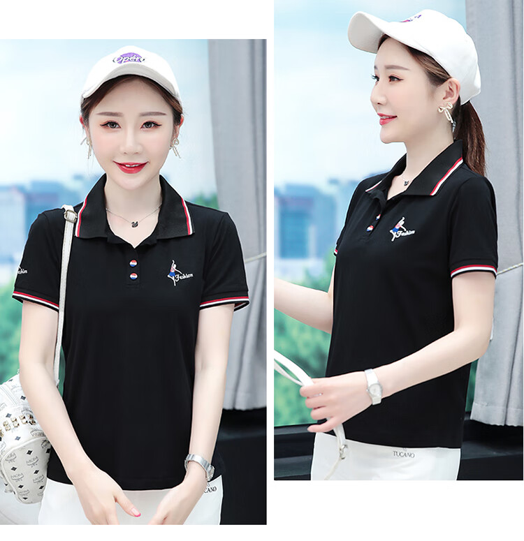 Woodpecker Women's Pure Cotton Short Sleeve T-Shirt Summer Printed Slim Fit Shoulder Polo Shirt Red XL 10