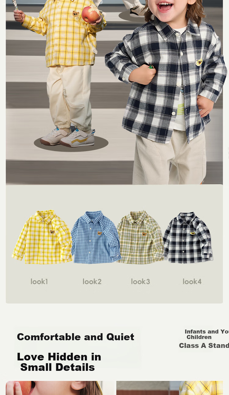 BALABALA Children's Clothing, Baby Long-Sleeve Shirt, Boys' Autumn Plaid Jacket, Ultra-Soft Velvet, Skin-Friendly And Comfortable, 208325102103 6