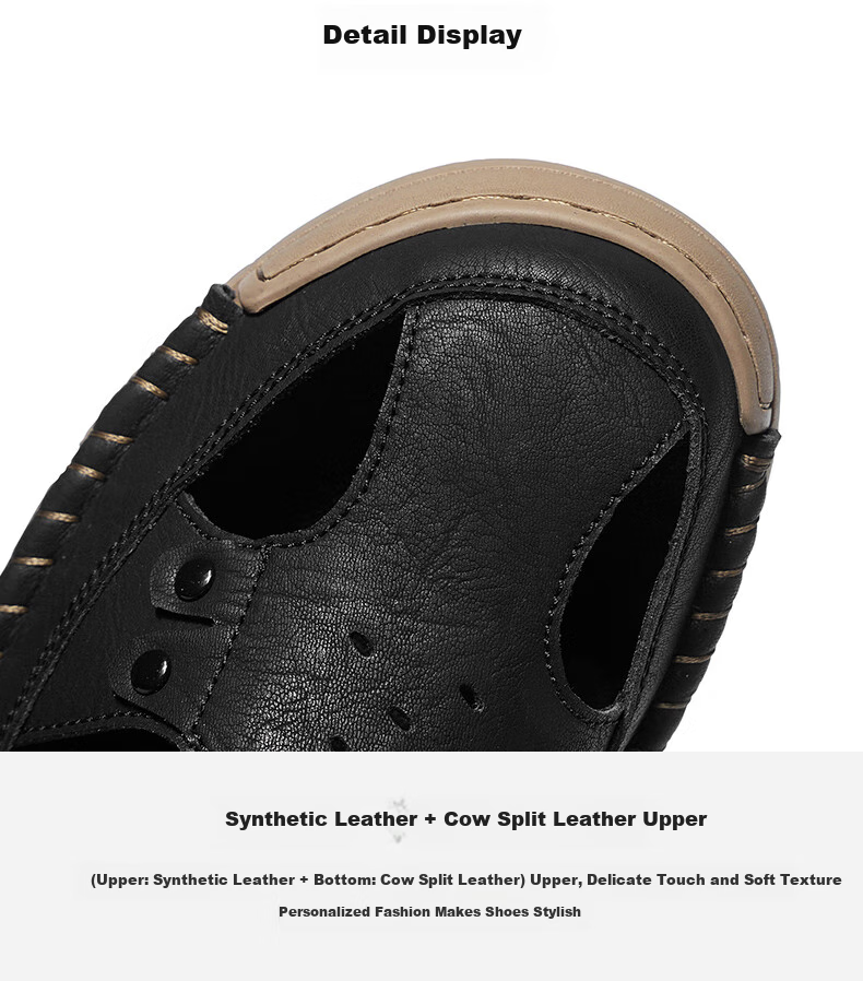 HLA Men's Shoes, Summer Casual Sandals, Men's Beach Shoes, Breathable Outdoor Sandals, K088 Black, Size 42 5