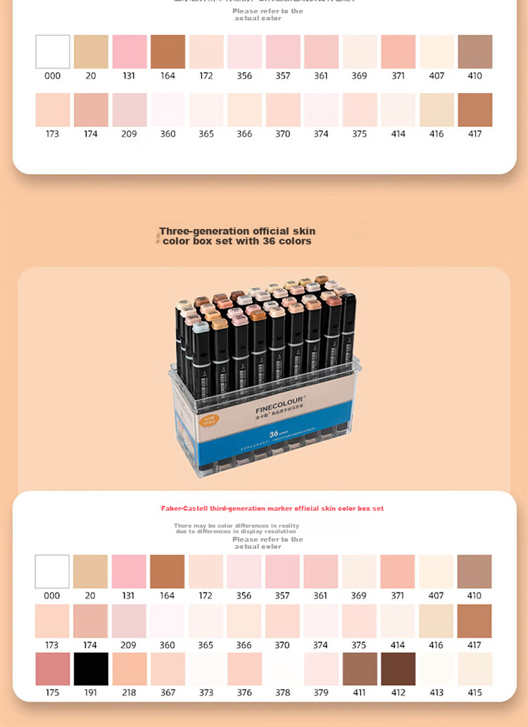 FINECOLOUR Third Generation Marker Set, Soft Tip Alcohol-Based Dual-Tip Student Markers, Customizable Watercolor Pens for Hand-Drawn Design And Skin Tone, 24 Colors in Transparent Pen Case, Art Sketching 5