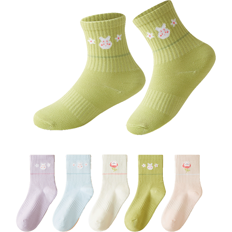 DEESHA 7A Antibacterial Girls' Cotton Socks Five Pairs Pack Soft Breathable Seamless Baby Socks All-Season Anti-Pilling