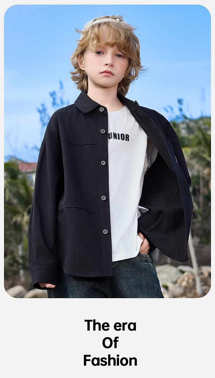 ASK JUNIOR Pure Cotton Children's Shirt 2026 Spring Lapel Long Sleeve Boys Shirt Jacket for Older Kids and Teens 9