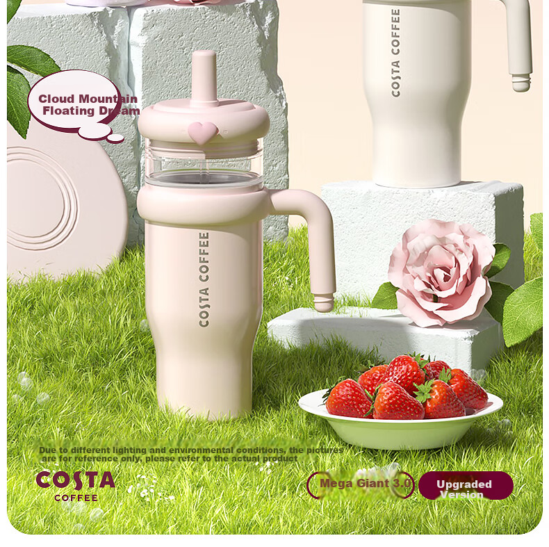 COSTA Giant Large Capacity Insulated Water Bottle Straw Cup Stainless Steel Ice Mug for Men and Women Student New Year Gift 5