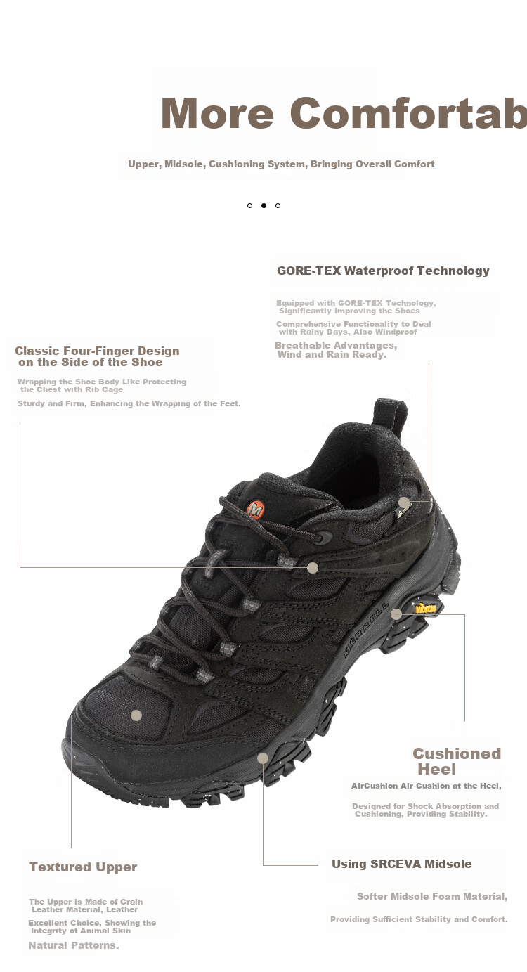 Merrell, Merrell Unisex MOAB3 SMOOTH GTX Waterproof Outdoor Shock-Absorbing Hiking Breathable Non-Slip Mountaineering Shoes 7