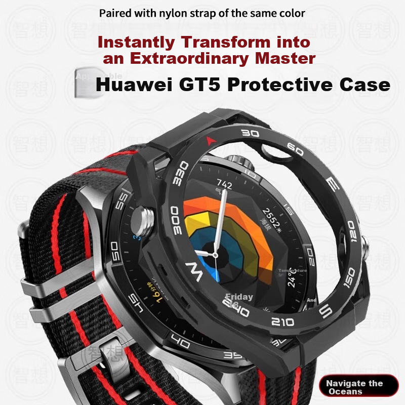 Защитный чехол XUANDAI для Huawei Watch GT5, с полным покрытием, из плетеного нейлона, с титановым ремешком