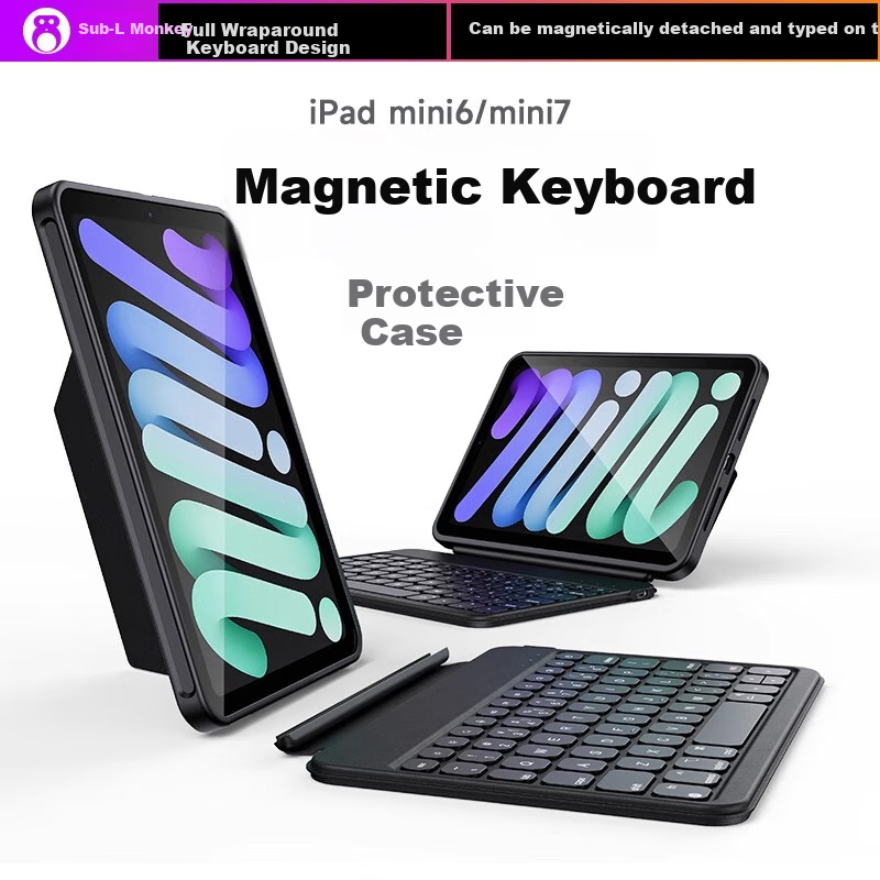 Houhou IPad Mini 7 Keyboard Case, Mini 6 Keyboard Protective Cover, Two-In Magnetic Detachable Rotating Multifunctional Protective Case, Specially Designed for 8.3-Inch, Black