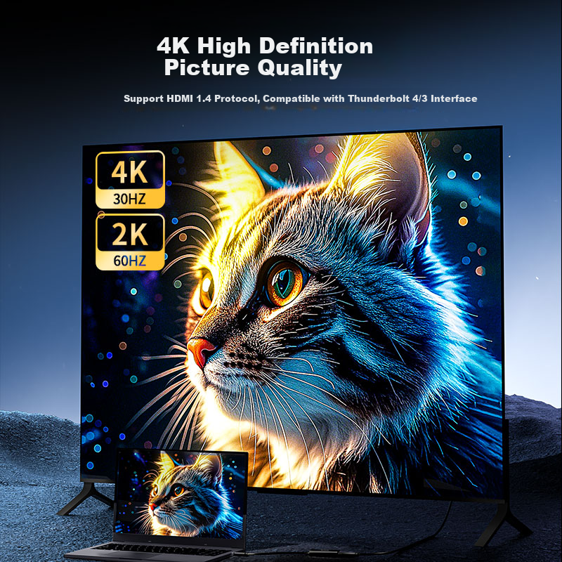 Кабель ZLEUE Type-C - HDMI, конвертер Thunderbolt 5/4, адаптер USB-C, зеркалирование экрана высокой четкости, совместимый с телефонами и ноутбуками Apple Huawei Xiaomi Z106A