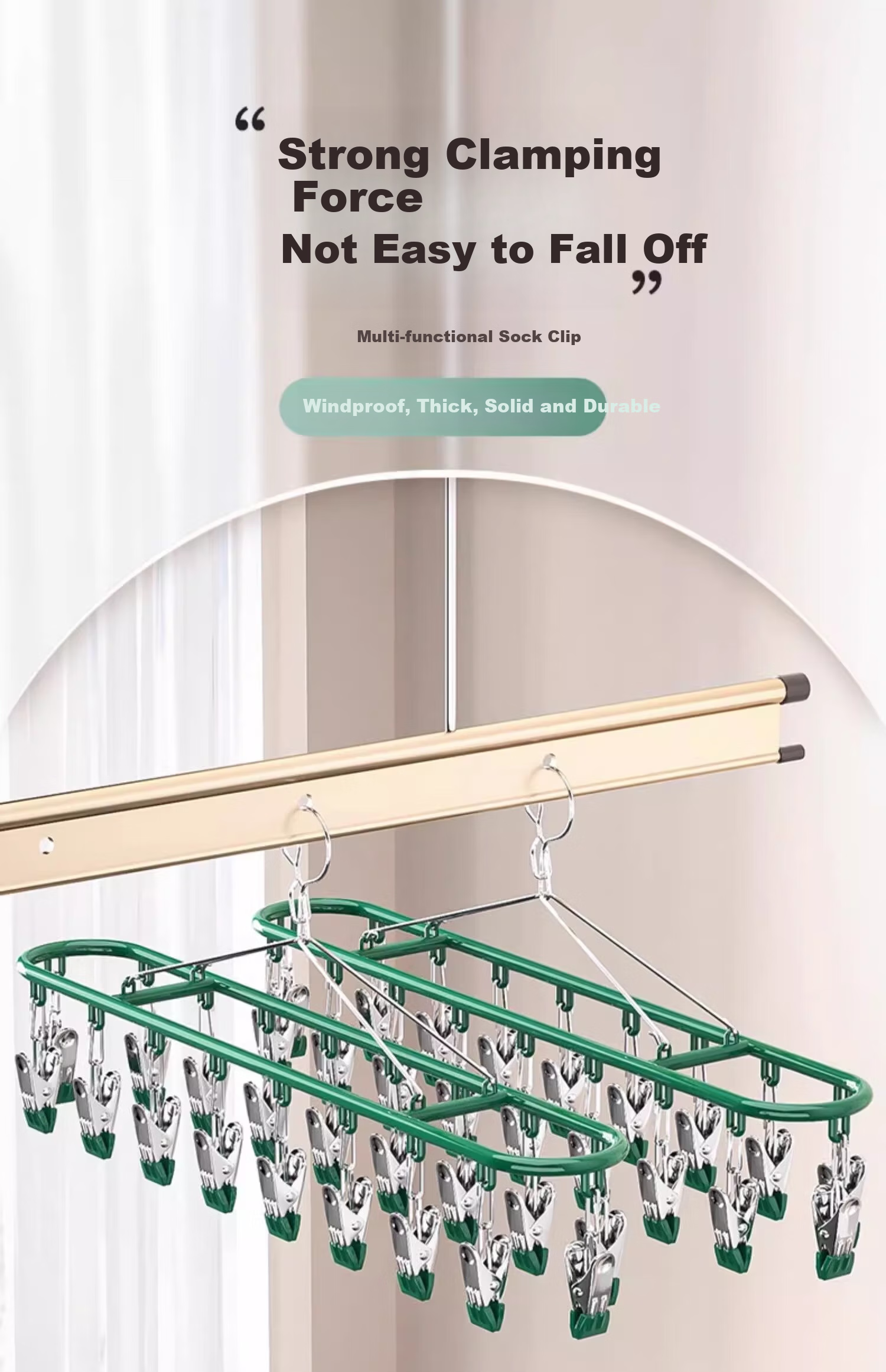 YOUQIN Stainless Steel Sock Drying Rack with Multiple Clips, Home Use Seamless Underwear And Panty Hanger, Balcony Windproof Gadget 1