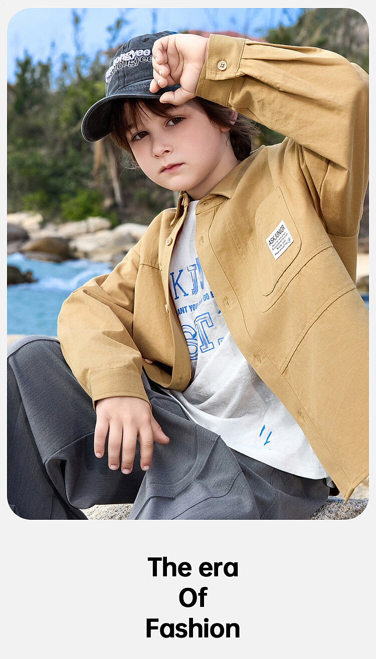 ASK JUNIOR Pure Cotton Children's Shirt 2026 Spring Lapel Long Sleeve Boys Shirt Jacket for Older Kids and Teens 21