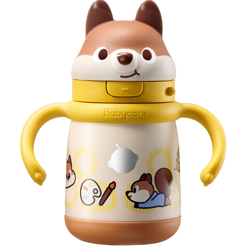 Babycare Children's Insulated Stainless Steel Straw Water Bottle Squirrel Design for Babies 1-3 Years Old 300ml
