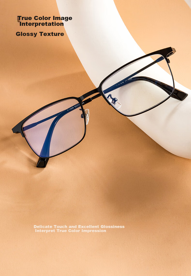 Fushikang Business Anti-Blue Light Metal Full-Frame Imported Ultra-Light High-Definition Reading Glasses F1009, Black +100 Degrees 7