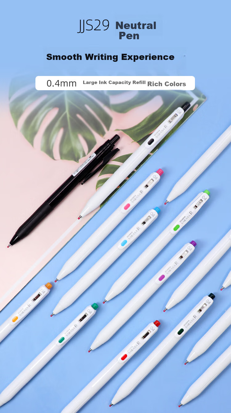 ZEBRA 0.4mm Retractable Bullet Tip Gel Pen, Colorful Student Drawing Signing Pen for Marking And Coloring, Journaling Pen, Ink Pen, JJS29-R1, White Barrel Black Ink, Pack of 10 1