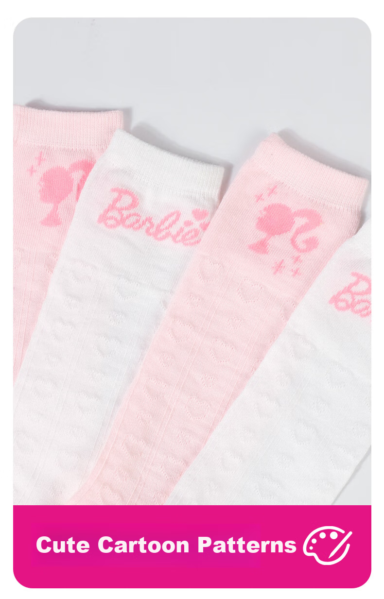Barbie Children's Mid-Calf Socks, Girls' Thin Mesh Long Socks, Spring And Autumn Half-Calf Socks, Kids' Cotton Socks, Preppy Style 2