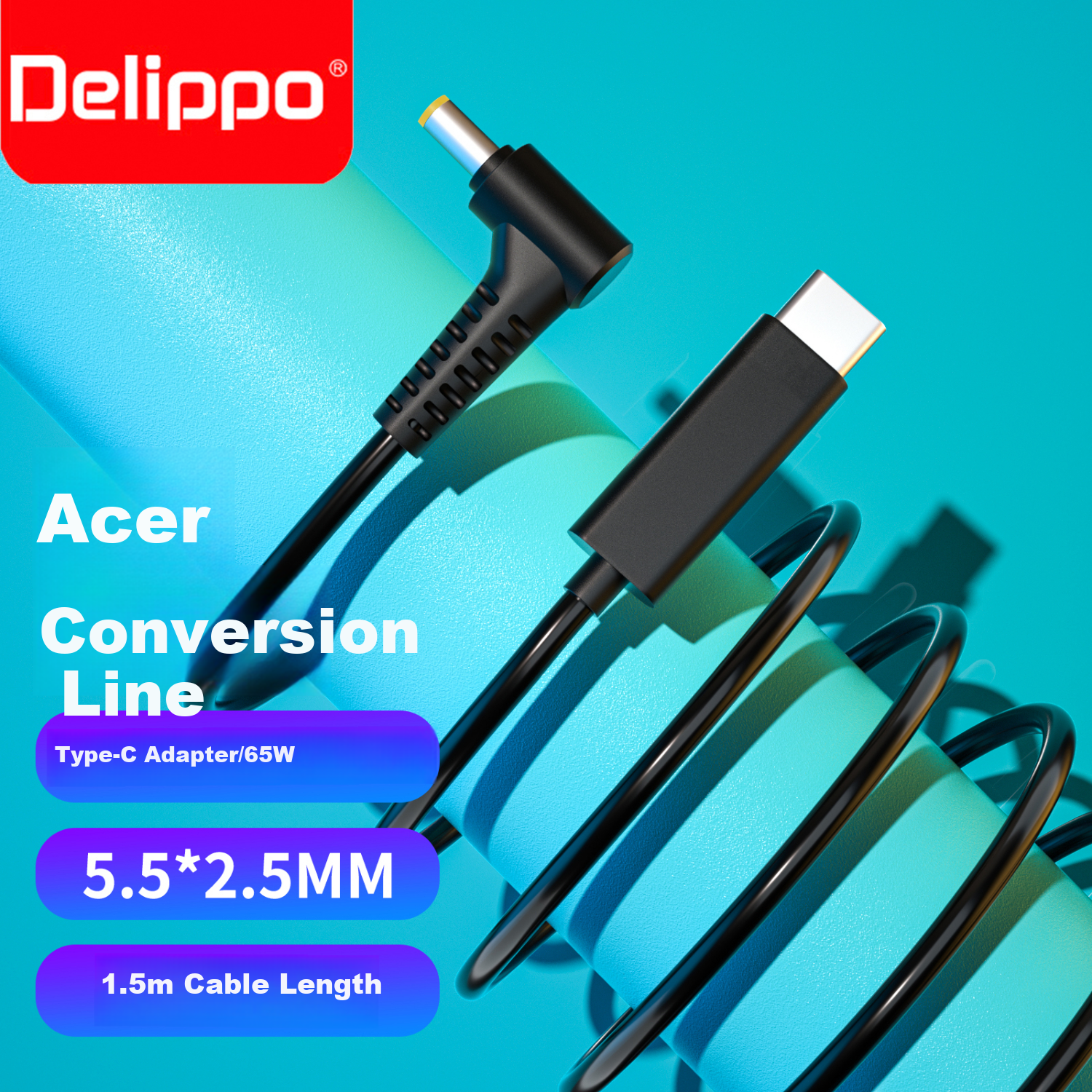 Delippo PD 65W Computer Charger, 19V 3.42A Round Plug 5.5*2.5MM, Suitable for ASUS X450, X550V, X550C, Y481C, W519L Power Cord