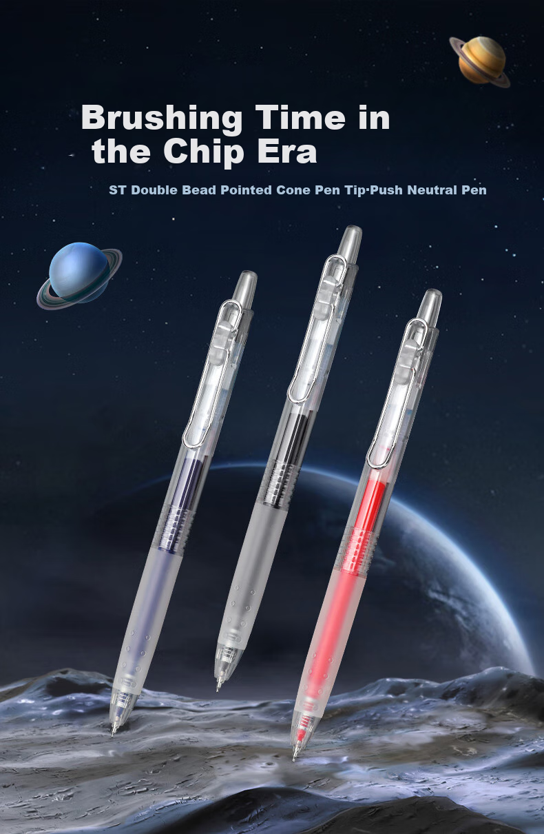 BAOKE PC1925 Retractable Gel Pen 0.5mm Red ST Dual Ball Tip Student Exam Writing Pen Office Signing Pen 12 Pens/Box 1