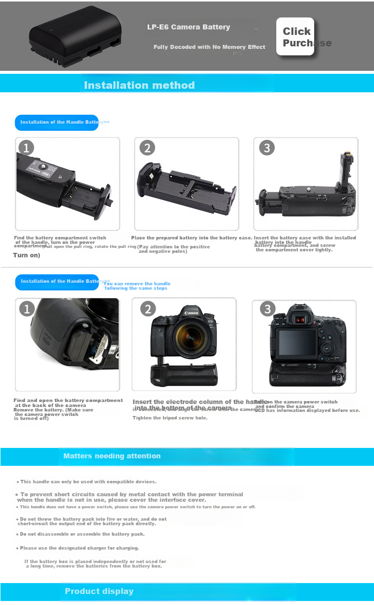 Sidande 6D Mark II Grip for Canon 6D2 DSLR Camera, Vertical Shooting Assistant Battery Box 4