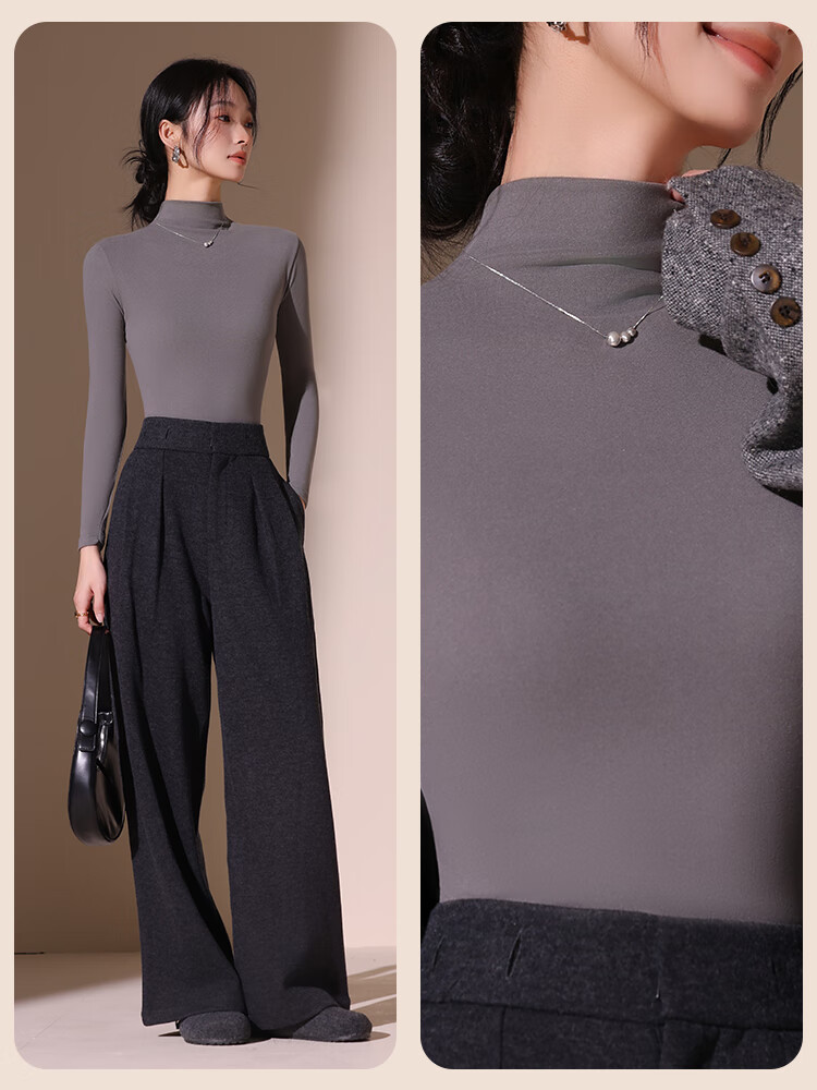 Urban Beauty Camellia Moisturizing Semi-Turtleneck Fleece-Lined Long Sleeve Base Layer Top for Women Autumn Winter High Elastic Soft Inner Wear 18