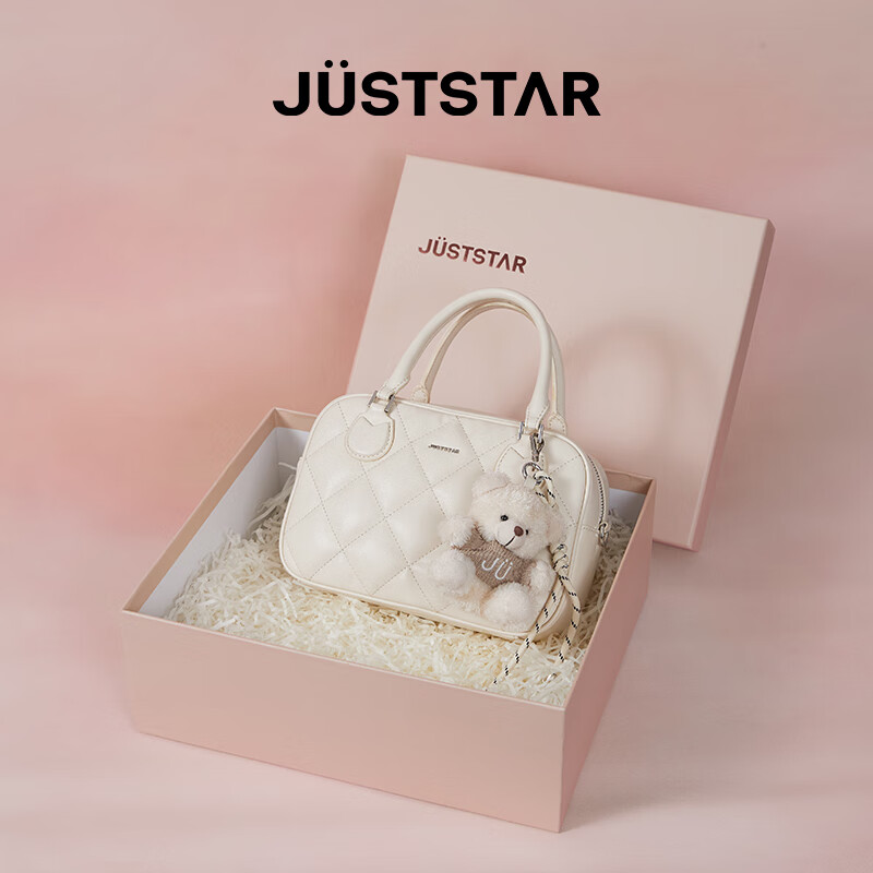 JUST STAR Celebrity-Style Bowling Bag, Women's Handbag, 2026 New Light Luxury Shoulder Crossbody Boston Tote Bag, Birthday Gift