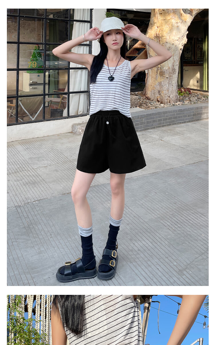 Borui Women's Summer Thin High-Waist A-Line Pure Cotton Slimming Wide-Leg Five-Point Shorts 2026 New Style 13