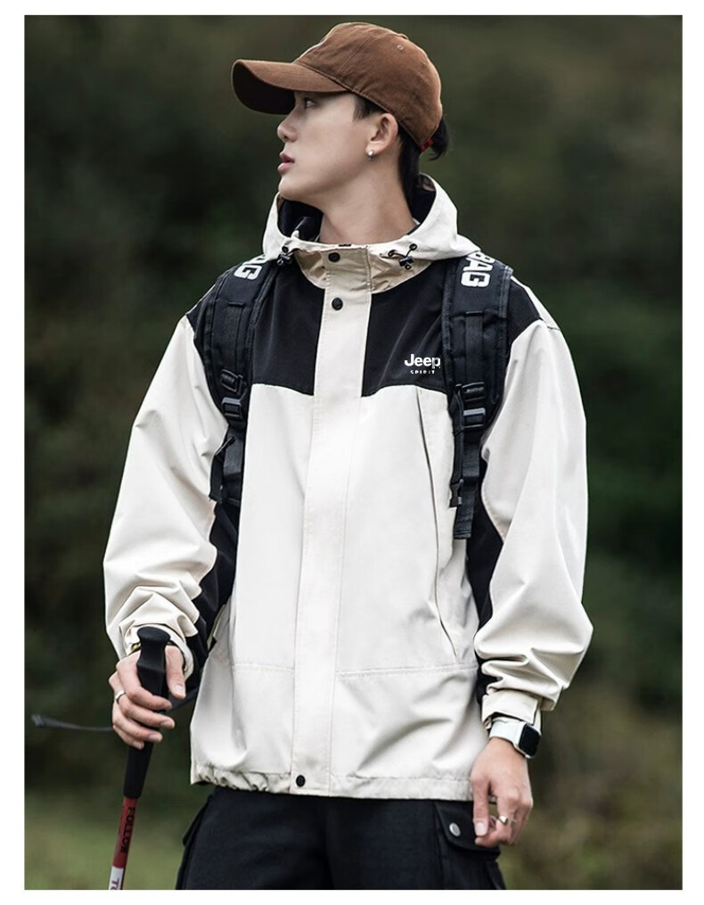JEEP SPIRIT Men's Windbreaker Jacket for Spring And Autumn, Color-Block Trendy Outdoor Hiking Coat, Black, Size S 9