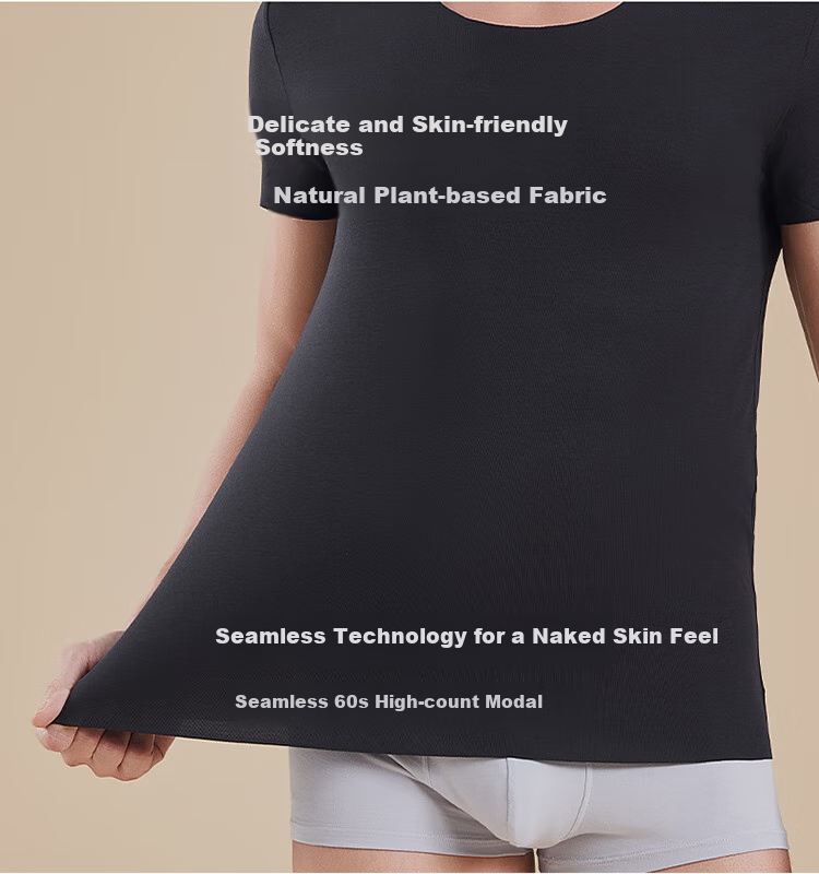 Hosa Men's Short-Sleeve Modal T-Shirt, Autumn And Winter Sports Undershirt, Versatile And Breathable, Black, Size L 5