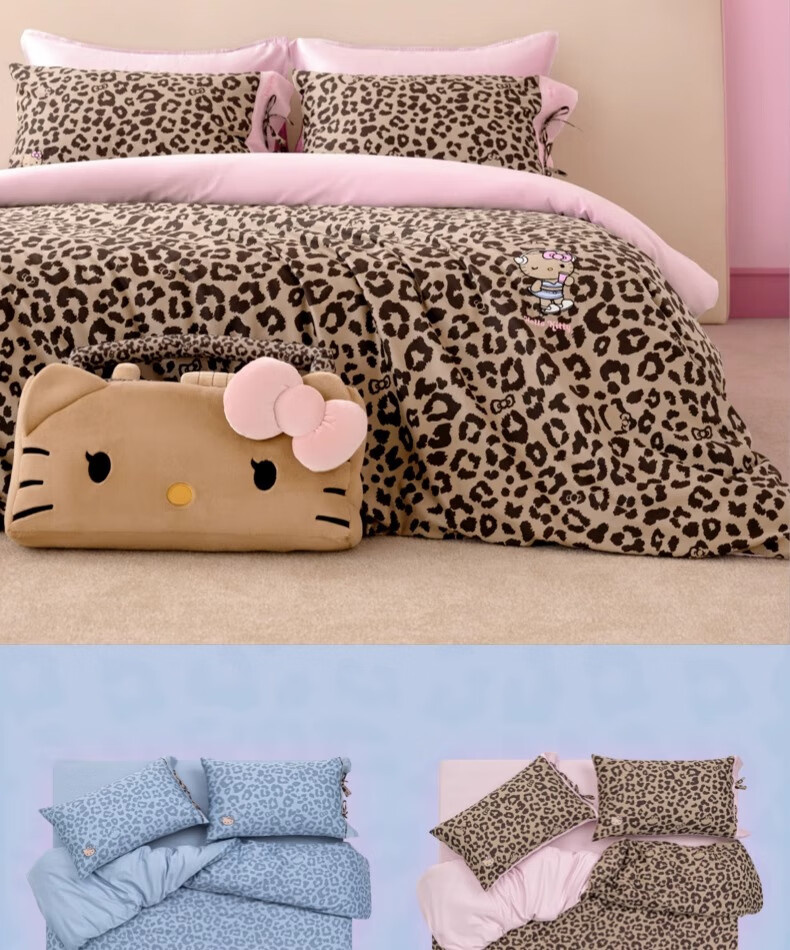 Tbh Sanrio Hello Kitty 3-Piece Bedding Set Cotton Four-Season Twill Printed Bed Linen 1.2m Denim Leopard Print 3