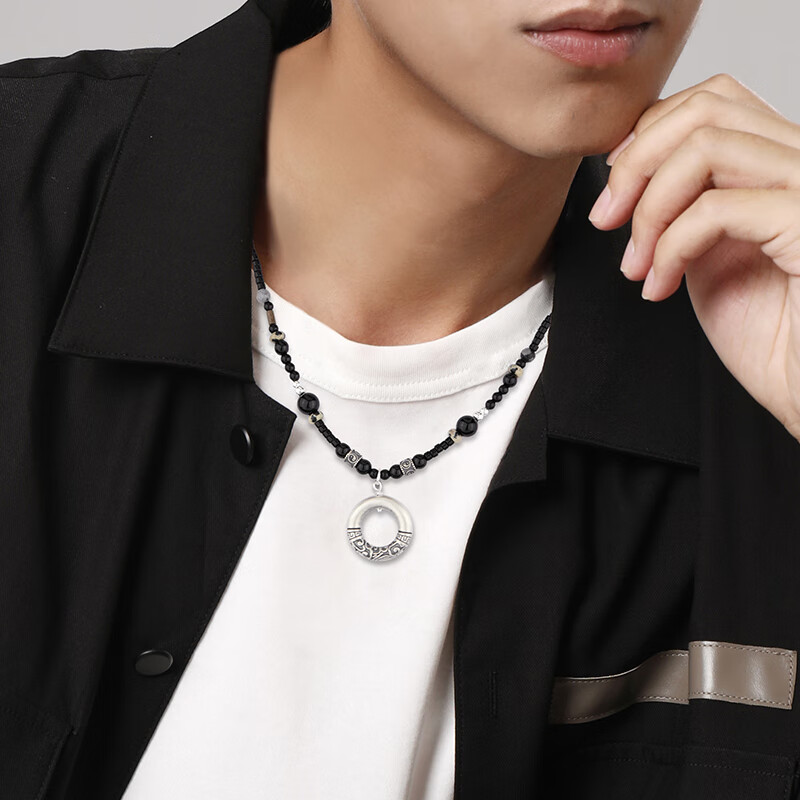 GLTEN Auspicious Cloud Peace Buckle Silver Necklace for Men, 999 Fine Silver Birthday Gift, Luxury Niche High-End Present for Boyfriend Or Husband