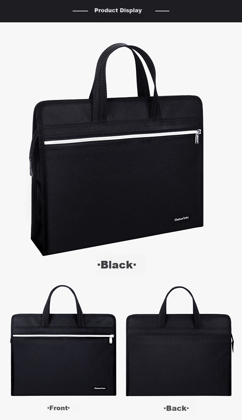 Bailiwen B0073 Black 3D Handbag Briefcase Business Document Bag Large Capacity Laptop Bag for Men, Office Meeting Briefcase Professional Commuter Bag 5