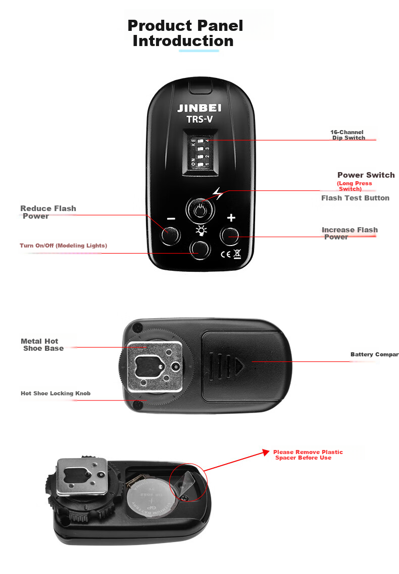 JINBEI JINBEI Digital Flash Trigger, Studio Flash Photography Studio 2.4GHz Wireless Trigger, Universal Version for DSLR Cameras, TR-A9 Transmitter 7