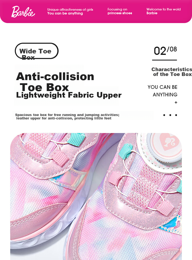 Barbie Girls' Shoes with Rotary Buckle, Spring And Autumn Chunky Sneakers, Light-Up Sports Shoes for Girls DA6558 Light Purple Size 26 6