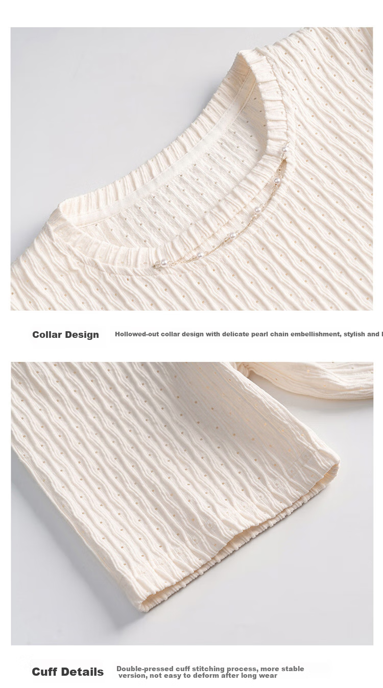 Olrain [Advanced Commuter Knit Top] Short-Sleeve T-Shirt, Summer Women's Wear, Distinct Textured Blouse, Apricot Color, Size M 22