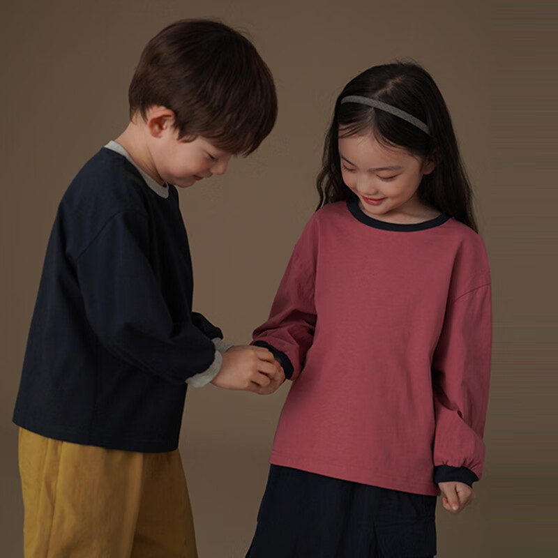 Hacikis Kids Spring and Autumn Long Sleeve T-Shirt Simple Top Boys Girls Skin-Friendly Base Shirt Navy Blue 150