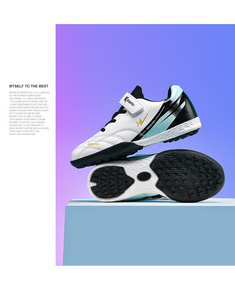 Shuangxing Kids Soccer Shoes Youth TF Turf Cleats Velcro Training Shoes Boys Girls Grass Football Sneakers Student Match Shoes 6