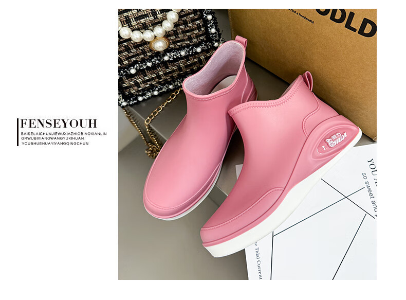 Warrior Women's Short Rain Boots Low Cut Waterproof Non-Slip Fishing Chef Shoes 3533 Pink Size 38 12