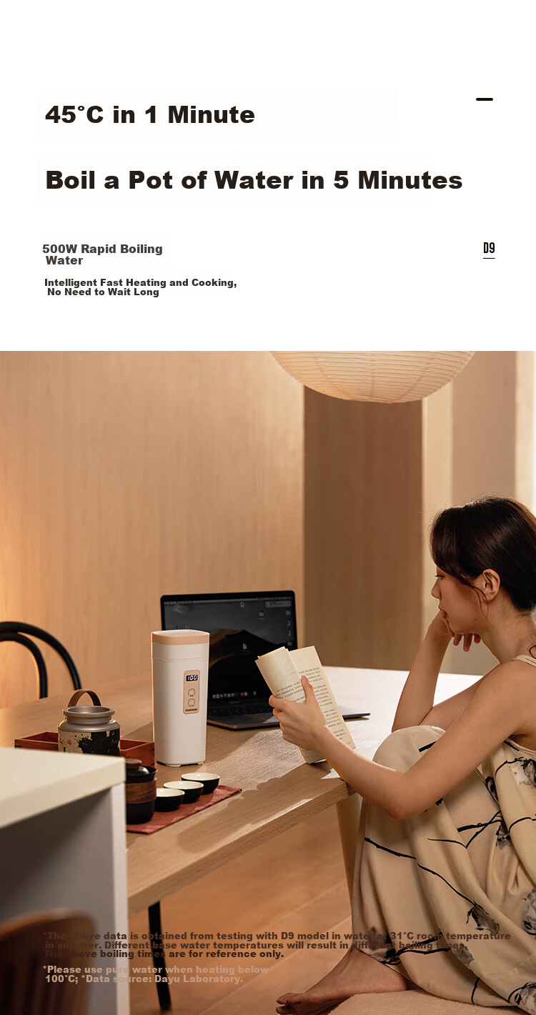 DAEWOO [Mid-Autumn Festival And National Day Travel] Portable Electric Kettle Water Boiler, 316 Stainless Steel, Travel Electric Hot Water Kettle Heating Cup, Baby Constant Temperature, Travel Insulation D9 450ml 12