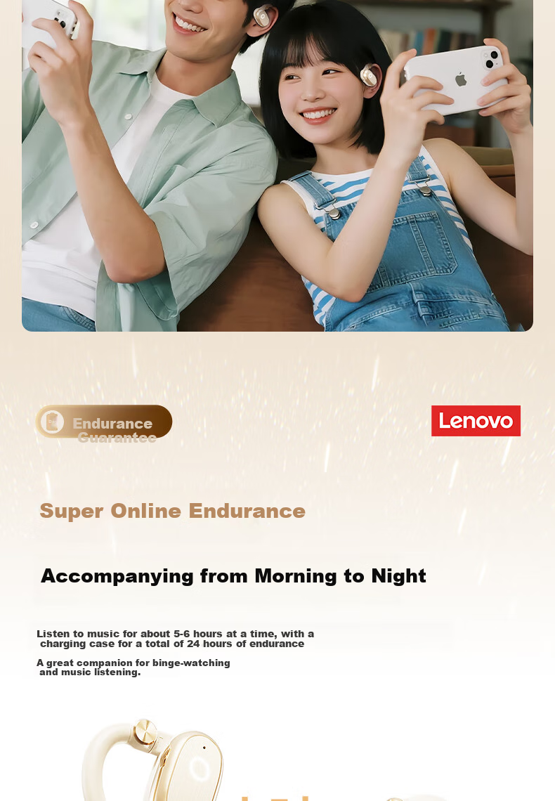 Lenovo [Authentic Lenovo Product Sold by JD] Bluetooth Headphones, Over-Ear Style, Not In-Ear Bone Conduction Concept, Open-Style High-Quality Sound, Ultra-Long Battery Life, Sports Running EA366 Black 12