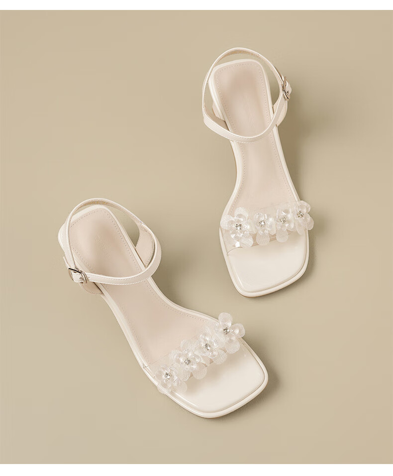 ZHR Women's Summer Sandals Fairy Style Thick High Heels Open Toe One-Strap Shoes with Skirt KN139 Beige Size 35 13