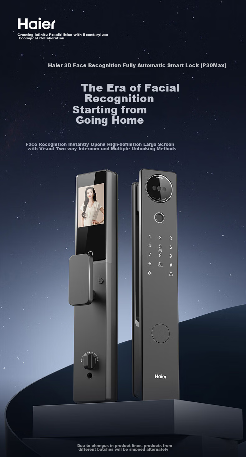 Haier Smart Door Lock P30 Facial Recognition Version Electronic Lock Password Door Lock Entry Door Anti-Theft Door Home Fingerprint Lock 1