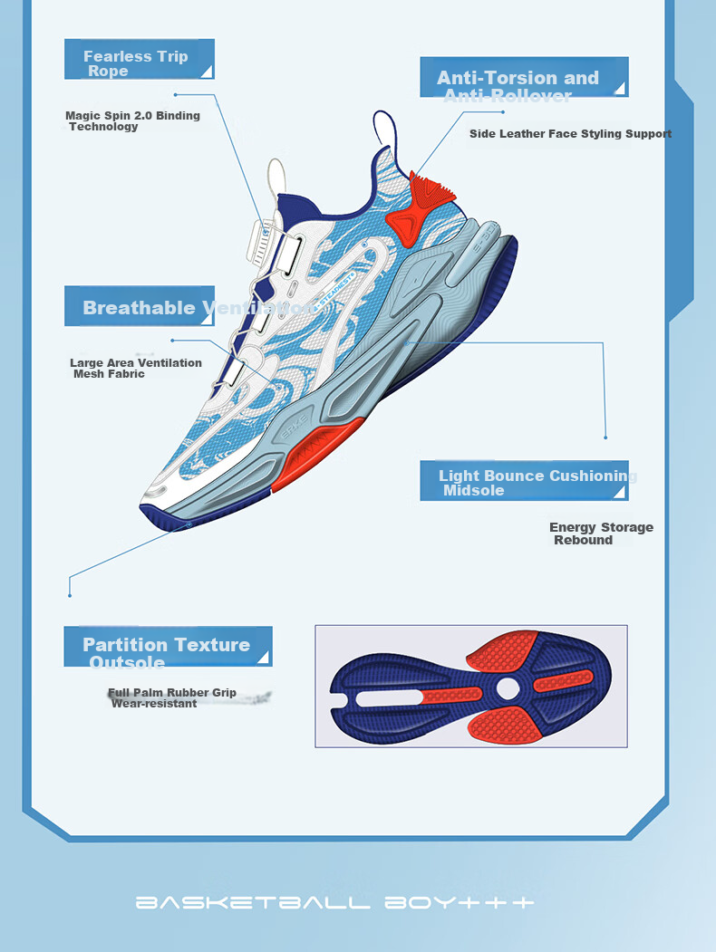 ERKE Children's Shoes, Boys' Training Shoes, Kids' Summer Basketball Shoes with Rotary Buckle, Erke White/ultramarine Blue, Size 36 3