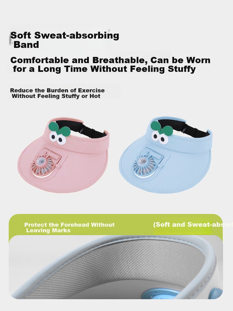 GLO-STORY Children's Hat Summer Boys And Girls Outdoor Wide Brim Sun Protection Visor Hat Cartoon Cute with Fan Sunshade Hat 2