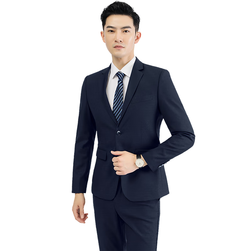 Ayoupang Plus Size Men's Suit Set Professional Commuter Formal Groom Best Man Wedding Two-Piece Outfit Navy Blue 2XL