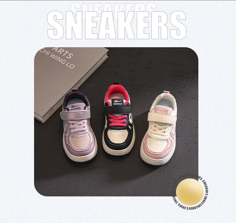Warrior Children's Shoes, Kids' Sneakers with Leather Upper, Spring New Style, Velcro Girls' Sports Shoes WZCL1805, Beige-Black, Size 37 3