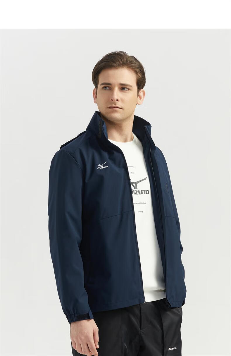 MIZUNO Outdoor Casual Jacket Men's Windproof Waterproof Couple Hooded Woven Coat Dark Blue 2XL 5